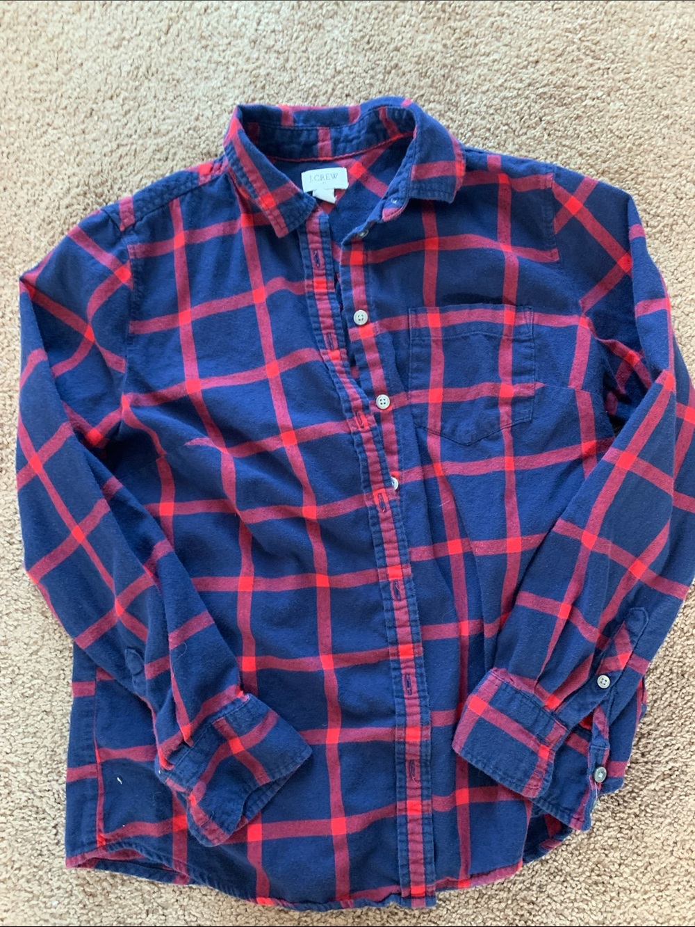 J. Crew Navy and Red Plaid Button-Up Shirt with Chest Pocket
